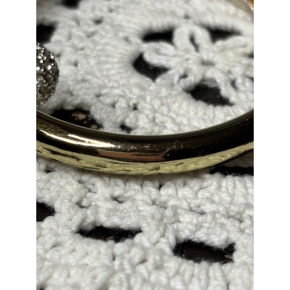 Banana Republic Gold Tone Bypass Hinged Bangle Bracelet Pave Crystal End Caps - Picture 12 of 13